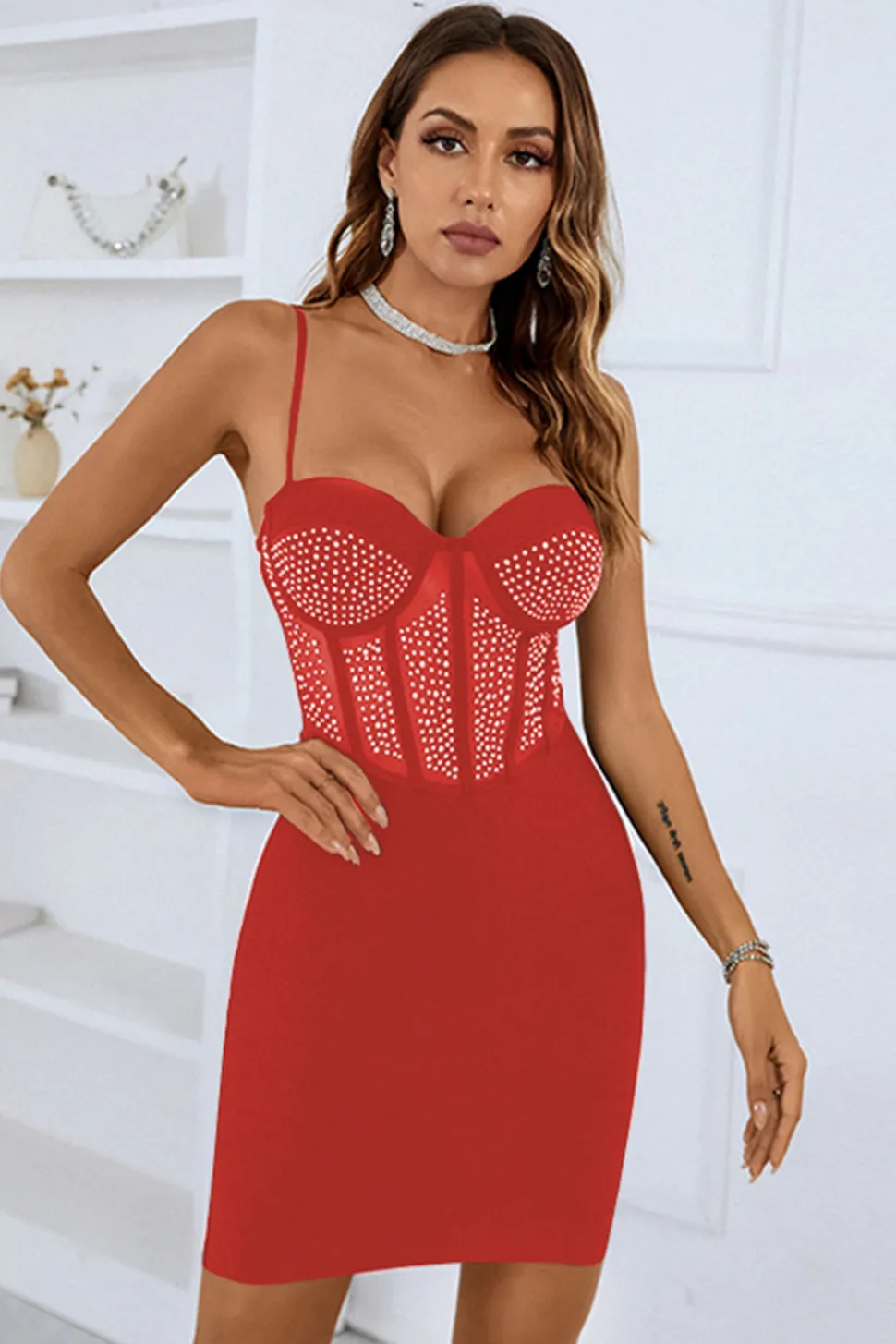 Alças de espaguete beading vestido preto