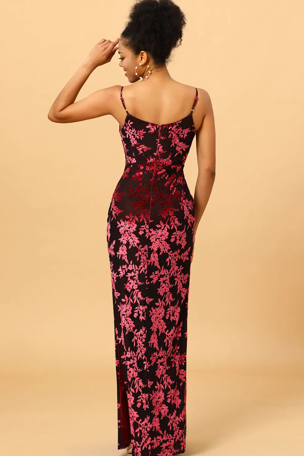 Alças de Espaguete Borgonha Vestido de Baile Veludo
