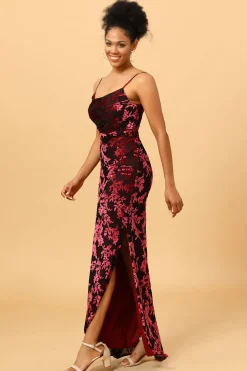 Alças de Espaguete Borgonha Vestido de Baile Veludo