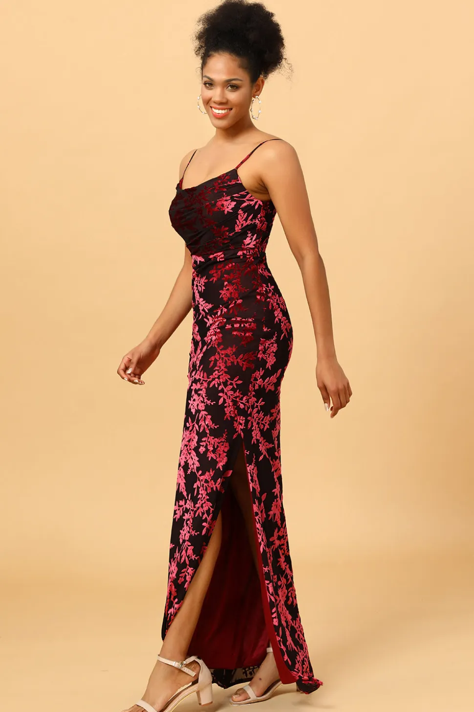 Alças de Espaguete Borgonha Vestido de Baile Veludo