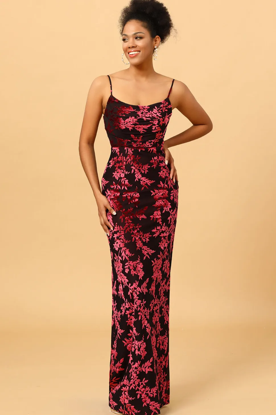 Alças de Espaguete Borgonha Vestido de Baile Veludo