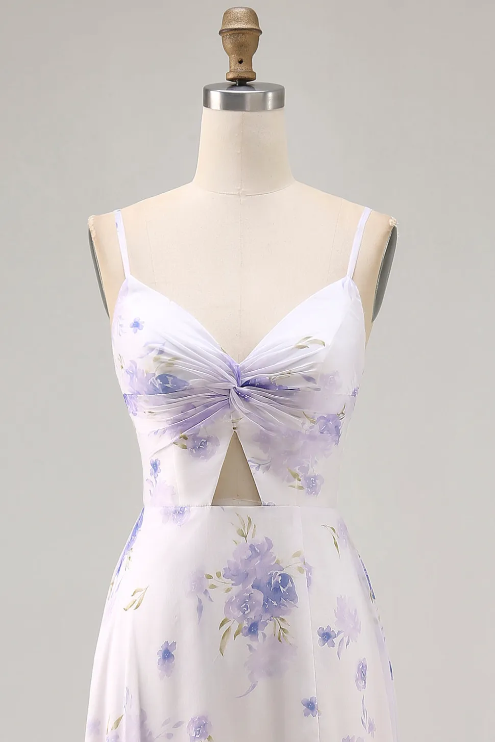 Alças de espaguete de flor de lavanda cortadas para fora vestido de noiva com fenda