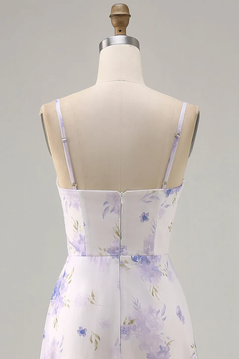Alças de espaguete de flor de lavanda cortadas para fora vestido de noiva com fenda