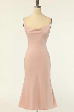 Alças de espaguete de sheath blush vestido de dama de honra