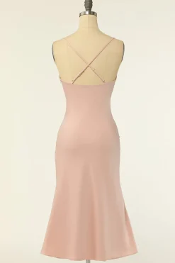 Alças de espaguete de sheath blush vestido de dama de honra