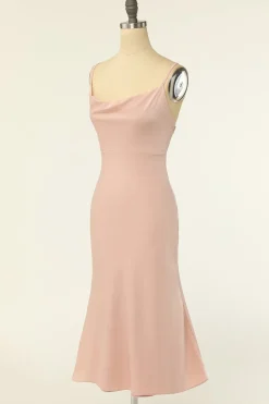 Alças de espaguete de sheath blush vestido de dama de honra
