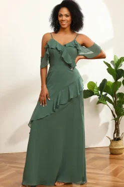 Alças de espaguete eucalipto vestido de dama de honra