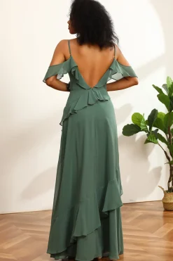 Alças de espaguete eucalipto vestido de dama de honra