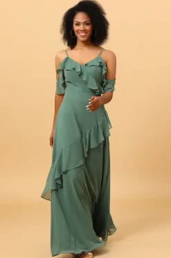 Alças de espaguete eucalipto vestido de dama de honra