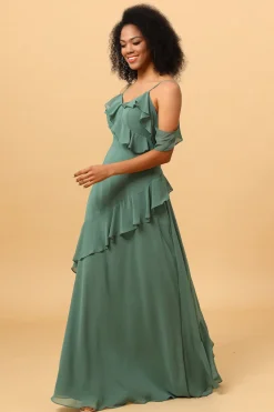 Alças de espaguete eucalipto vestido de dama de honra