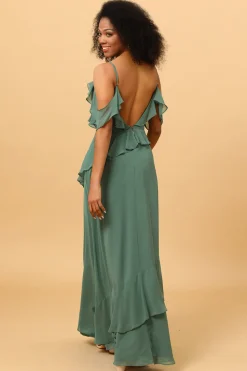 Alças de espaguete eucalipto vestido de dama de honra