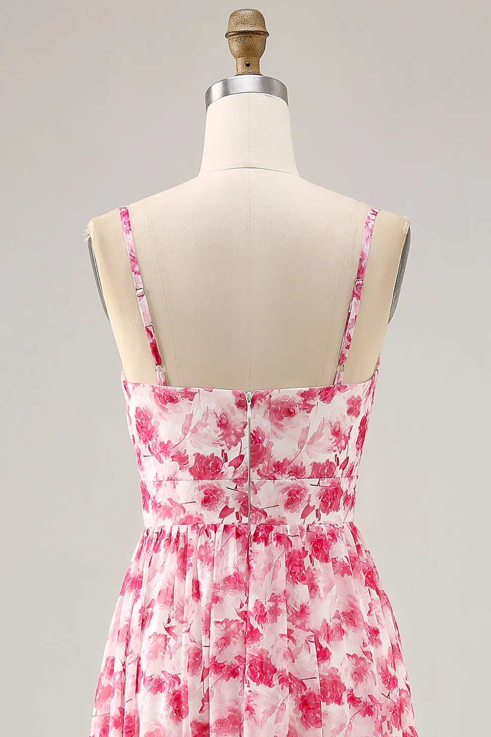 Alças de espaguete floral estampadas azuis cortadas para fora vestido de convidado de casamento