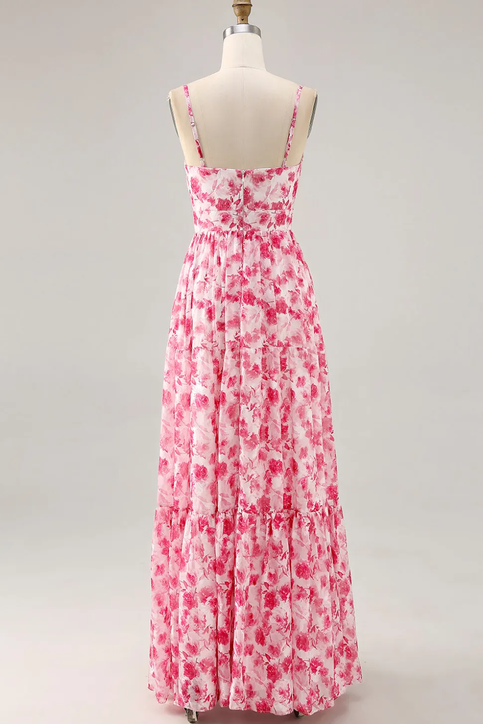 Alças de espaguete floral estampadas azuis cortadas para fora vestido de convidado de casamento
