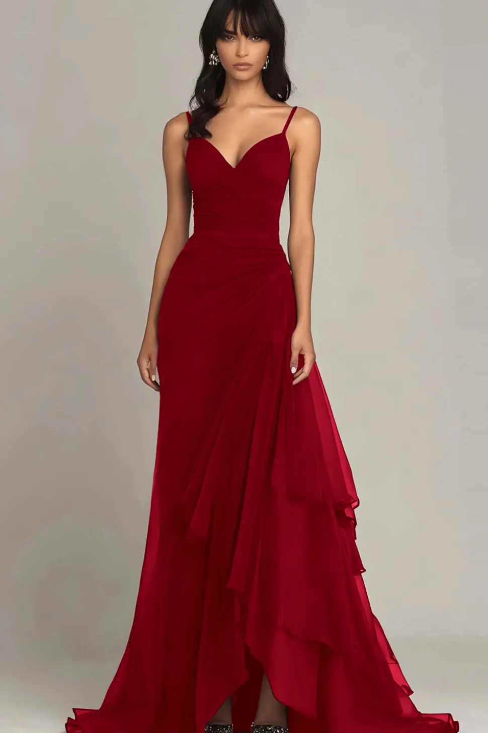 Alças de espaguete marrom escuro Uma linha de vestido formal babado
