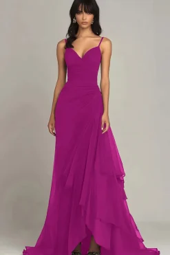 Alças de espaguete marrom escuro Uma linha de vestido formal babado
