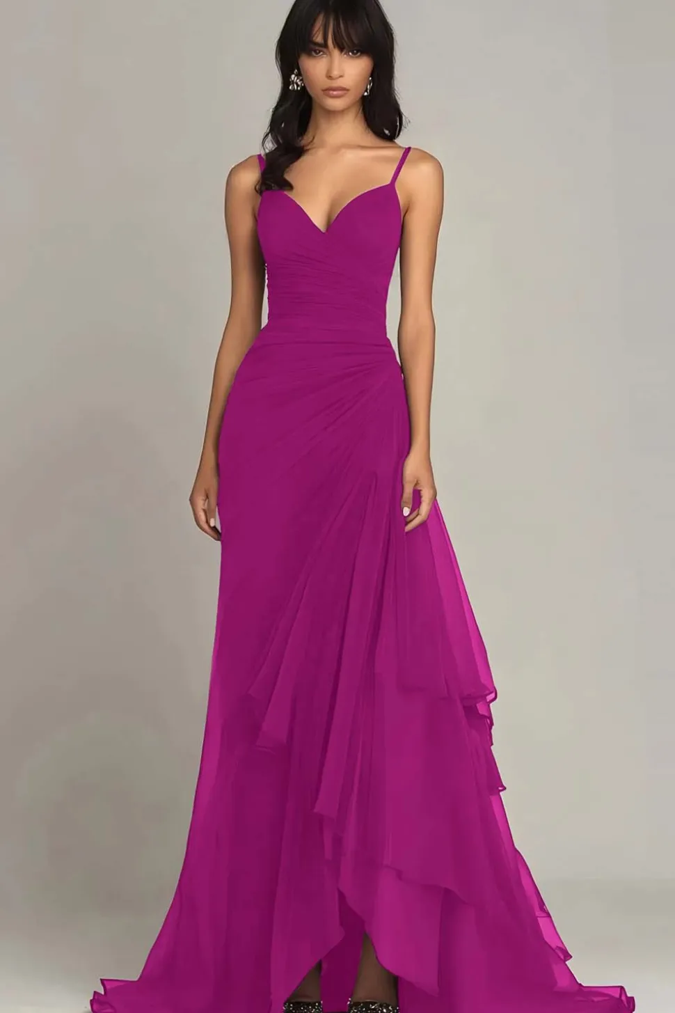 Alças de espaguete marrom escuro Uma linha de vestido formal babado