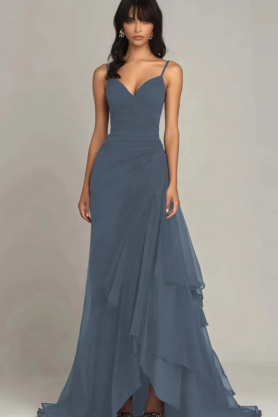 Alças de espaguete marrom escuro Uma linha de vestido formal babado