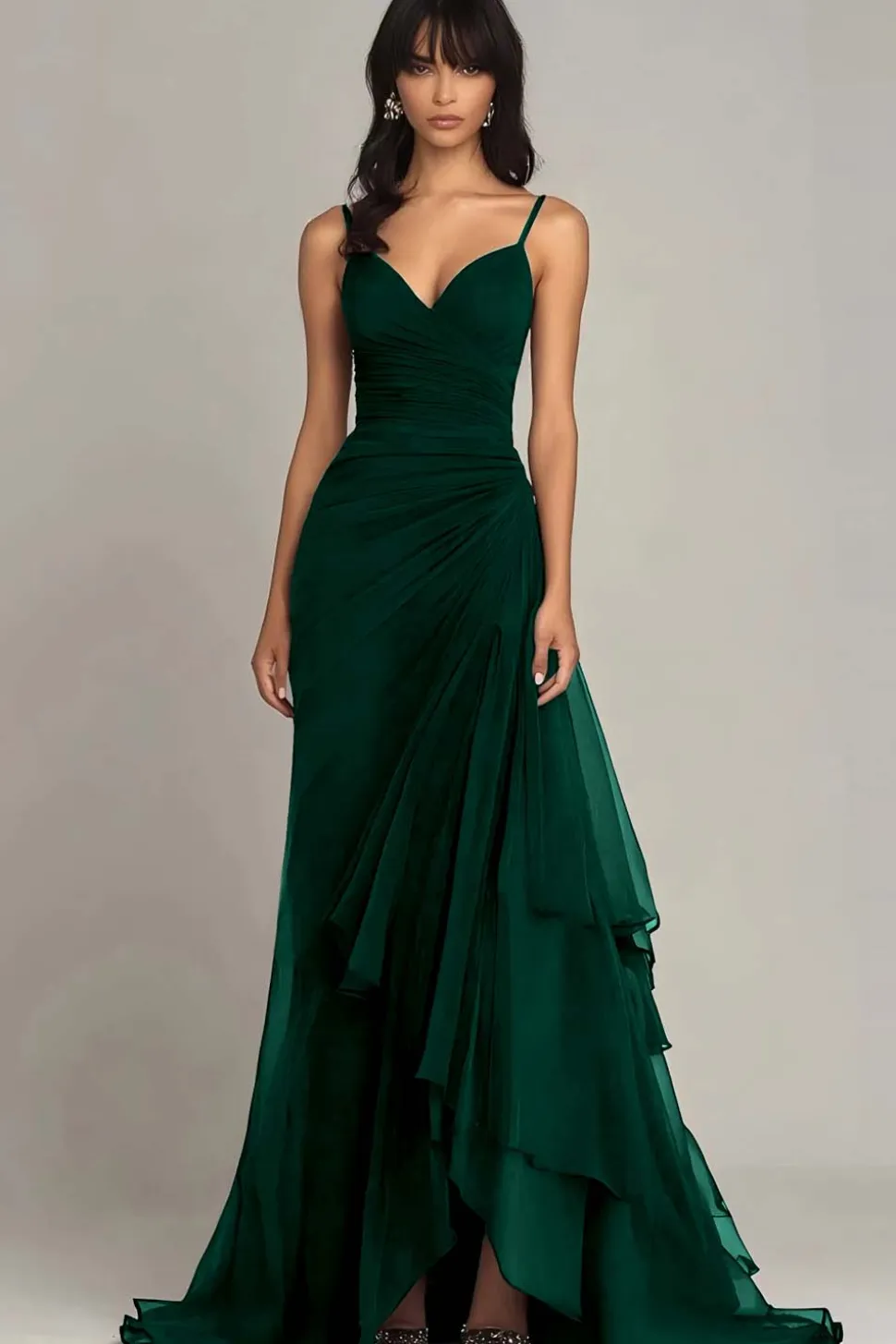 Alças de espaguete marrom escuro Uma linha de vestido formal babado