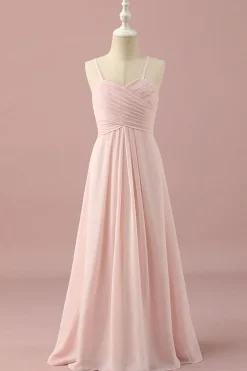 Alças de Espaguete Rosa Claro Vestido Dama de Honor Júnior