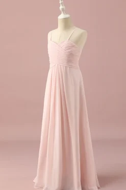 Alças de Espaguete Rosa Claro Vestido Dama de Honor Júnior