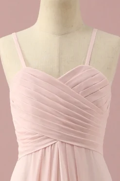Alças de Espaguete Rosa Claro Vestido Dama de Honor Júnior