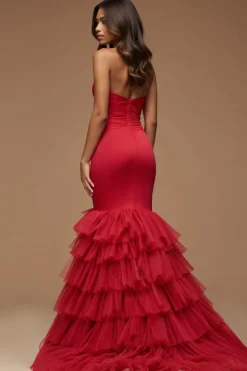 Alças de espaguete vermelho escuro cortado sereia cetim tule vestido de baile