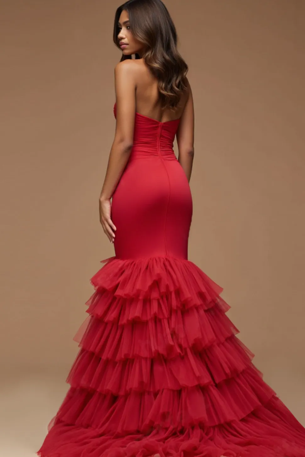 Alças de espaguete vermelho escuro cortado sereia cetim tule vestido de baile