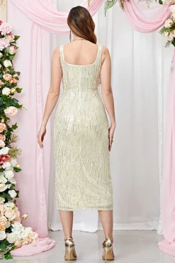 Alças de esparguete de damasco bodycon longo vestido de baile com fenda