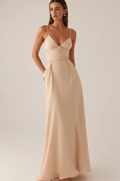 Alças de esparguete de damasco Maxi Vestido de Noite
