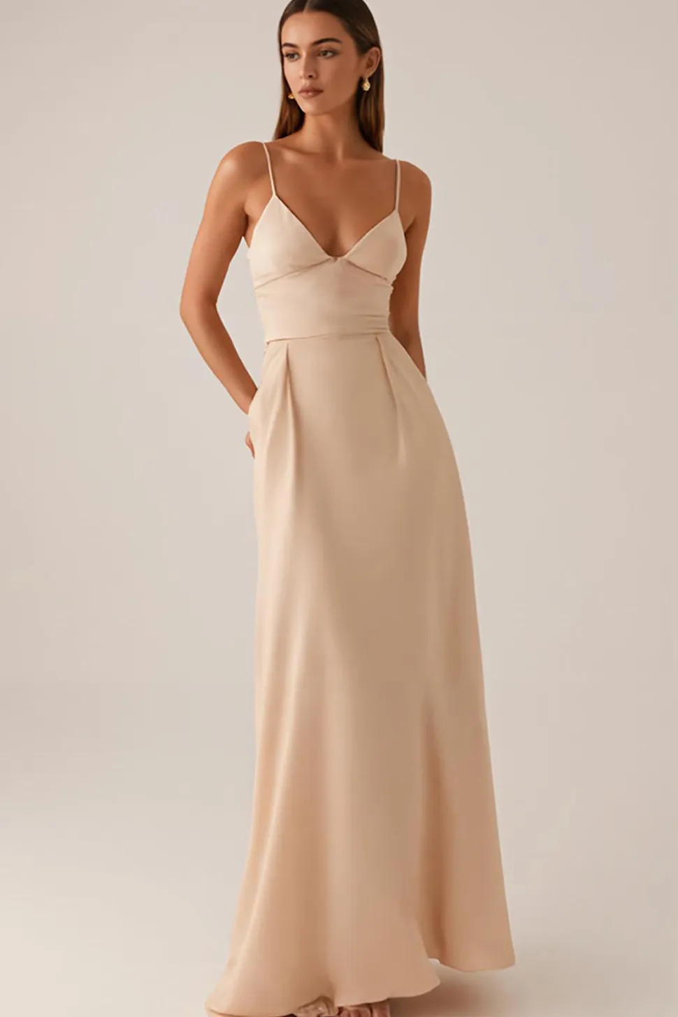 Alças de esparguete de damasco Maxi Vestido de Noite