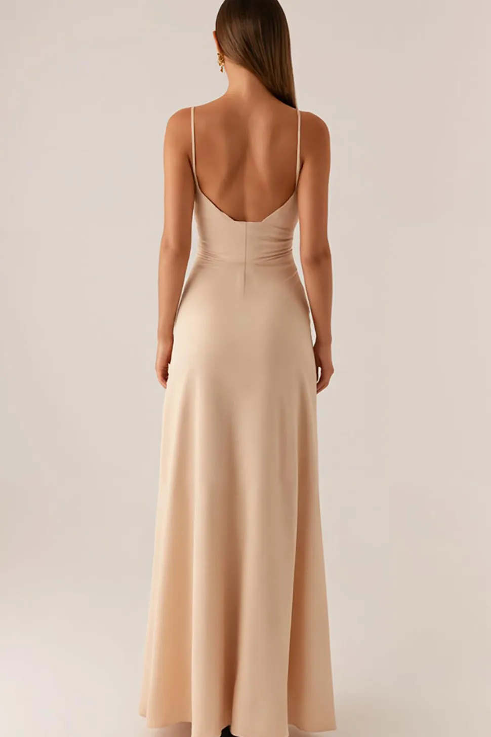 Alças de esparguete de damasco Maxi Vestido de Noite