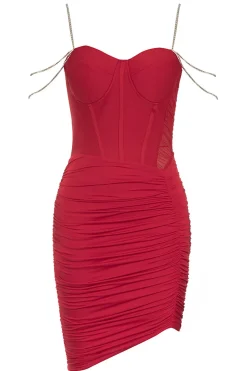 Alças Espaguete Vermelhas Beading Vestido Curto Homecoming
