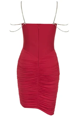 Alças Espaguete Vermelhas Beading Vestido Curto Homecoming