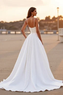 Alças Esparguete Branco Ruched High Low Vestido de Noiva
