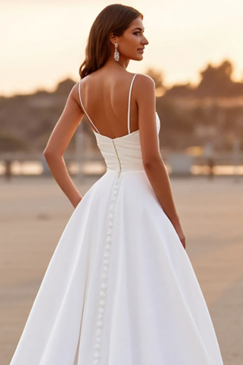 Alças Esparguete Branco Ruched High Low Vestido de Noiva