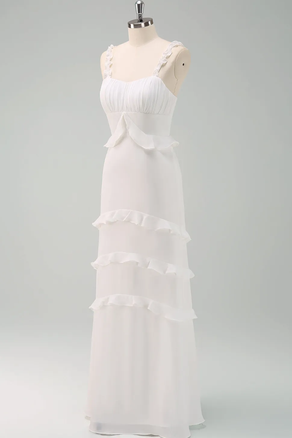Alças Esparguete Branco Sereia Vestido Longo Baile de Formatura com Folhos