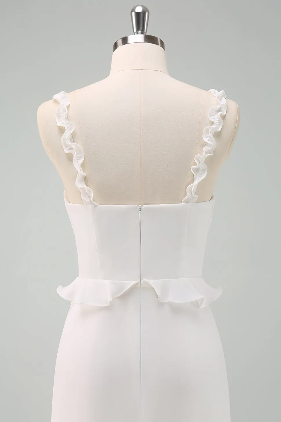 Alças Esparguete Branco Sereia Vestido Longo Baile de Formatura com Folhos