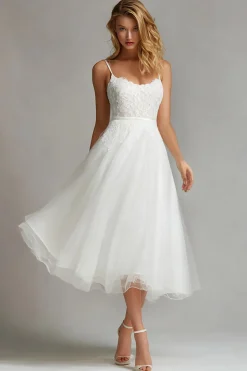 Alças Esparguete Branco Uma Linha Vestido de Receção de Casamento