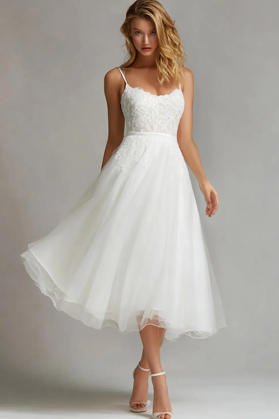 Alças Esparguete Branco Uma Linha Vestido de Receção de Casamento