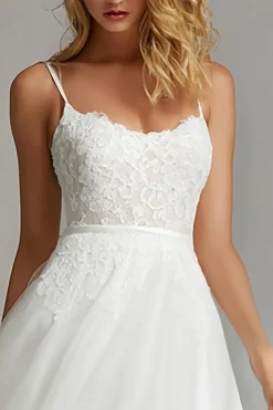 Alças Esparguete Branco Uma Linha Vestido de Receção de Casamento