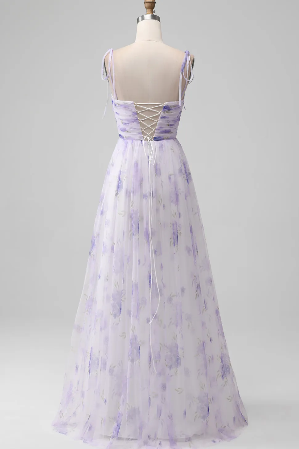 Alças Esparguete Flor Lavanda Uma Linha Longo Vestido Madrinha com Fenda