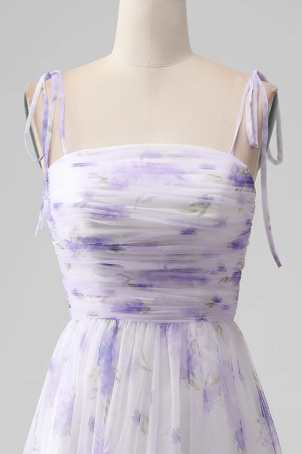 Alças Esparguete Flor Lavanda Uma Linha Longo Vestido Madrinha com Fenda