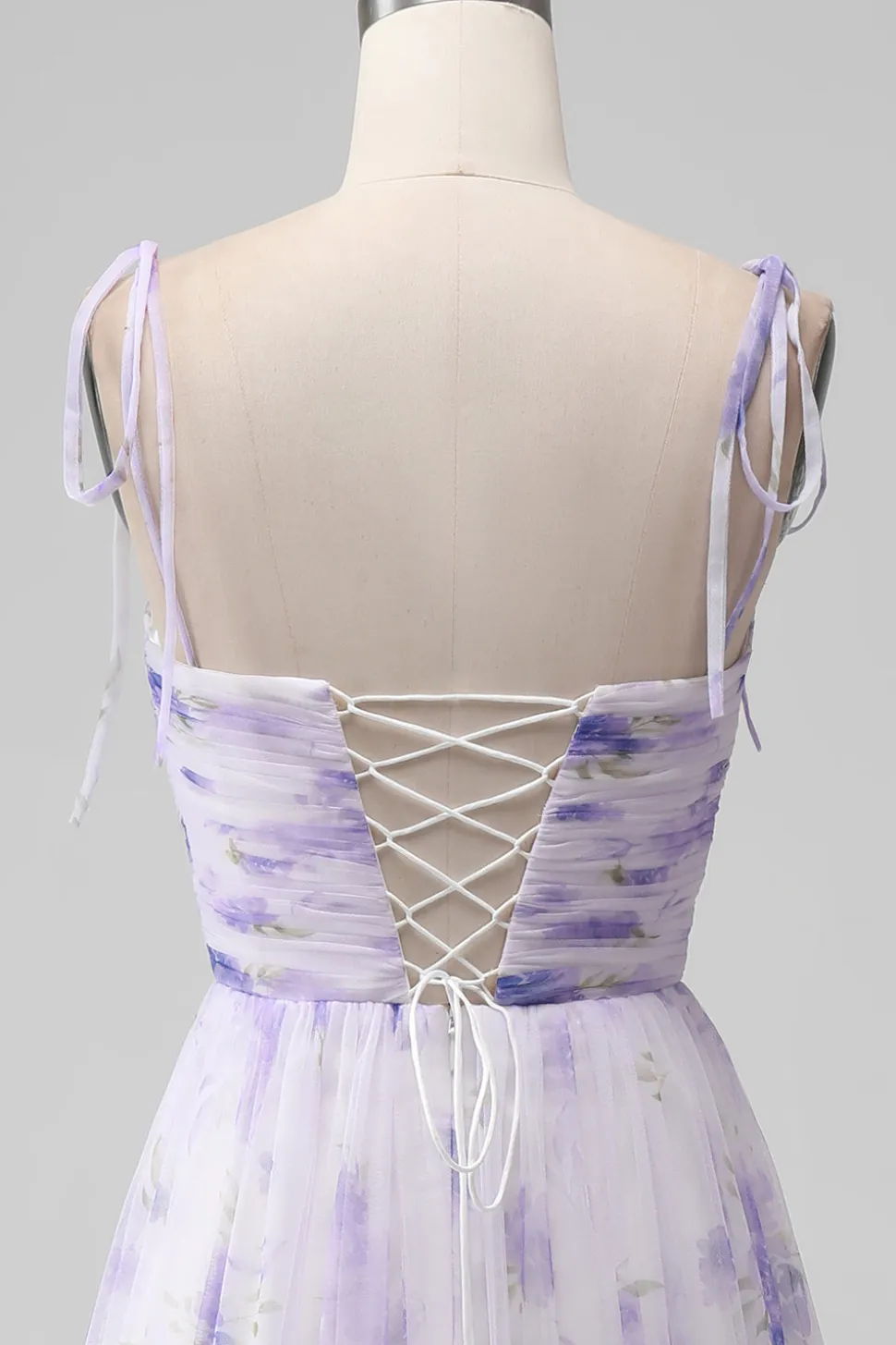 Alças Esparguete Flor Lavanda Uma Linha Longo Vestido Madrinha com Fenda