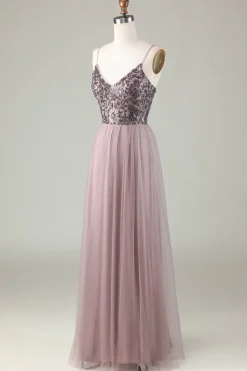 Alças Esparguete Frisado Vestido Azul Empoeirado Madrinha