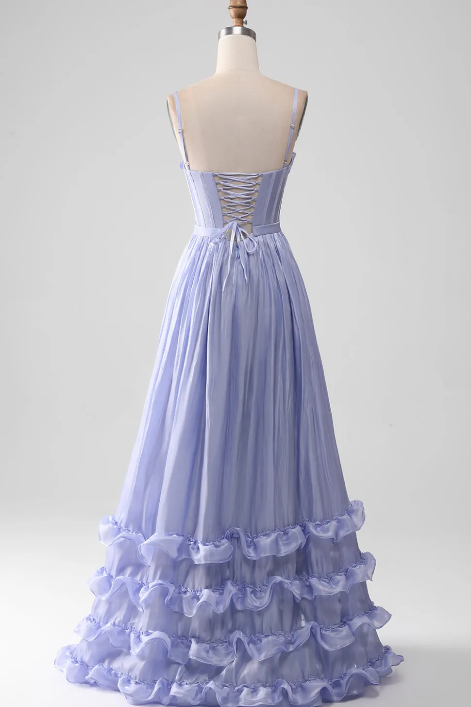 Alças Esparguete Lavanda Uma Linha Folhos Vestido de Baile com Fenda