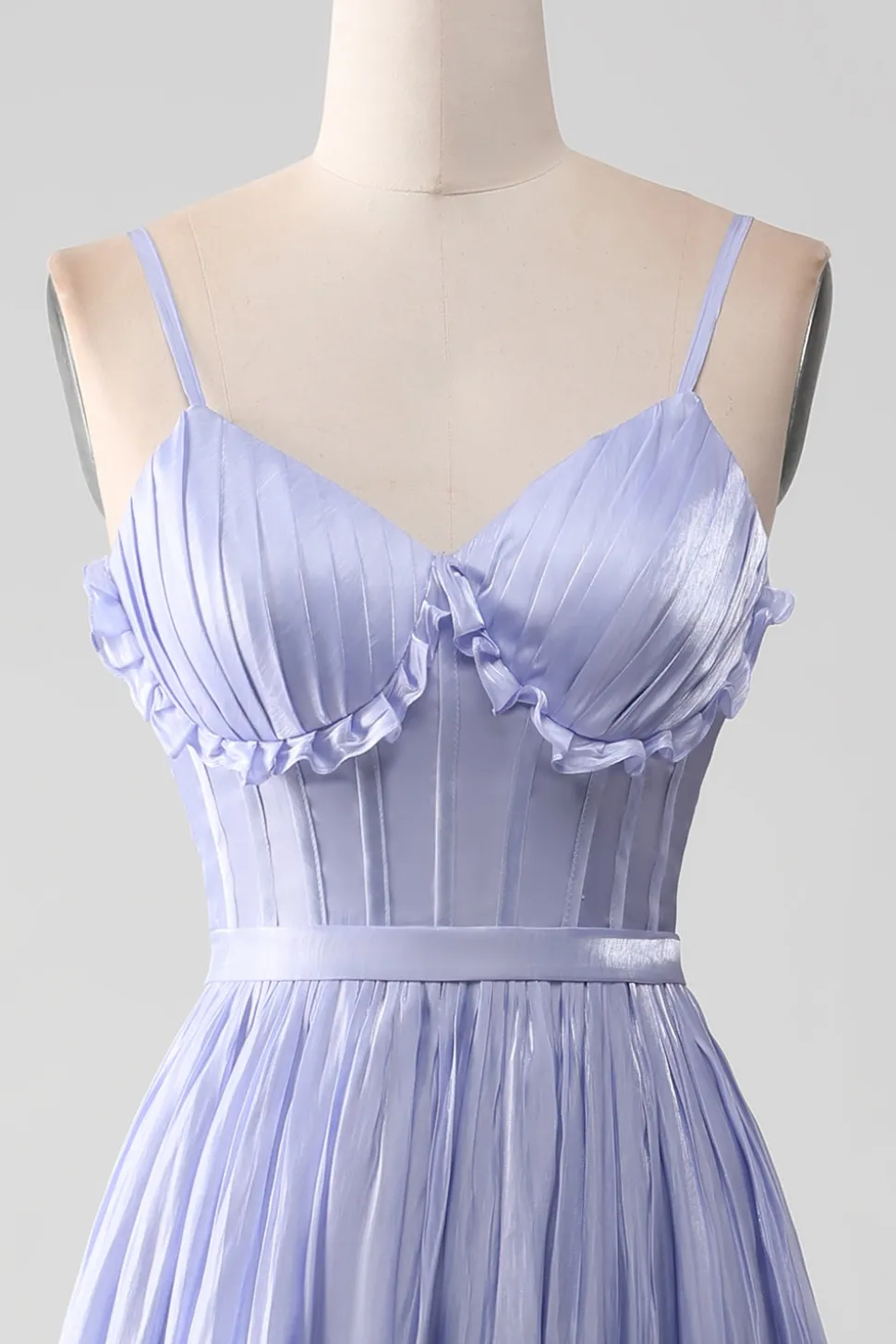 Alças Esparguete Lavanda Uma Linha Folhos Vestido de Baile com Fenda