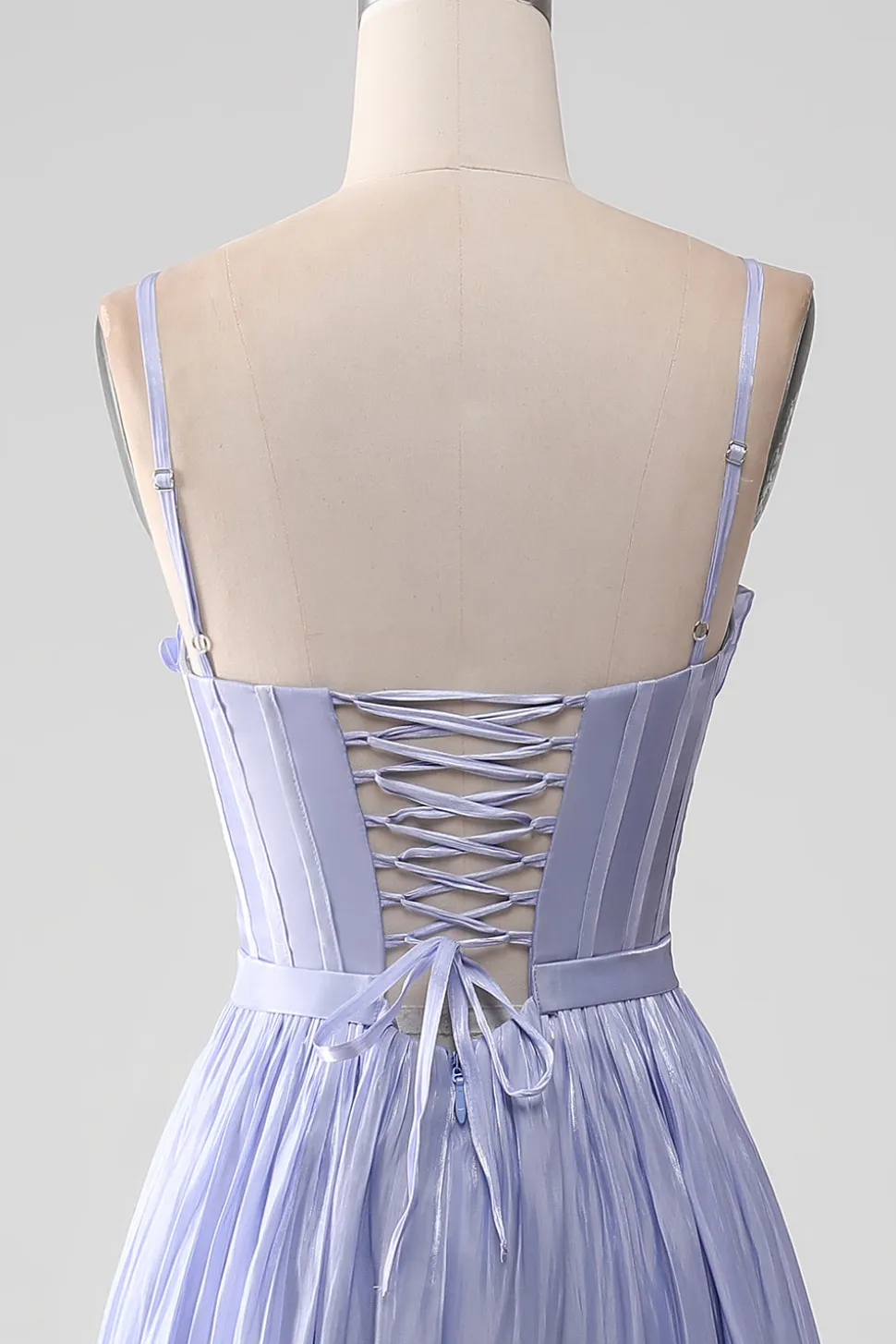 Alças Esparguete Lavanda Uma Linha Folhos Vestido de Baile com Fenda