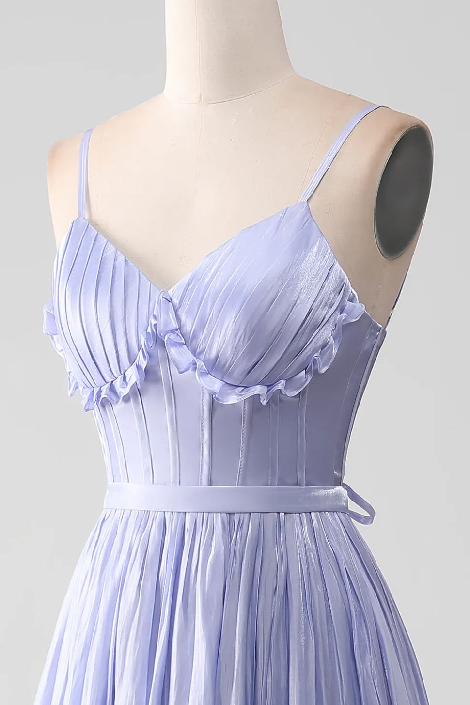 Alças Esparguete Lavanda Uma Linha Folhos Vestido de Baile com Fenda