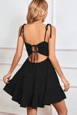 Alças Esparguete Preto Aberto Costas Vestido de Formatura