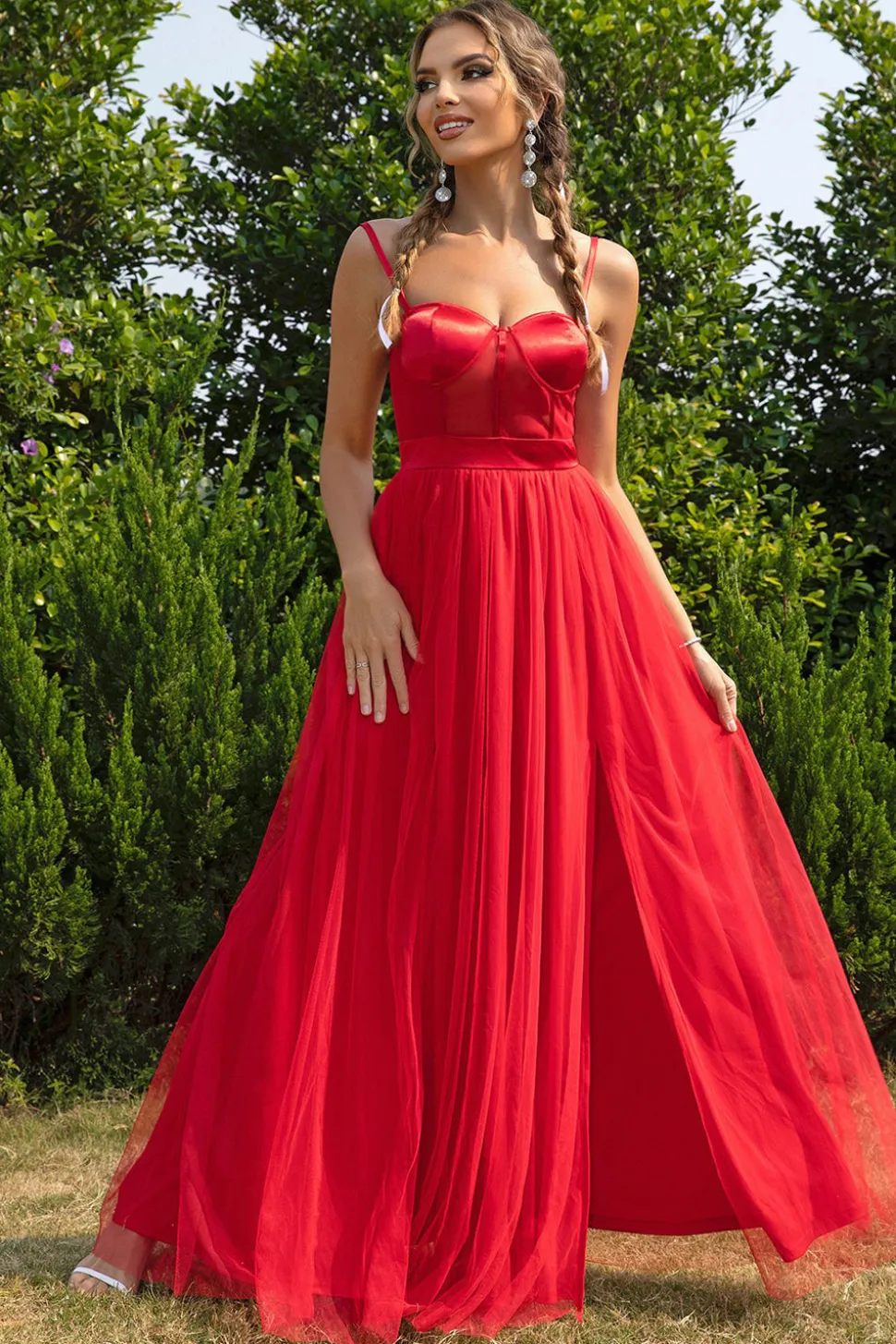Alças Esparguete Preto Uma Linha Tule Aberto Costas Vestido Longo Baile